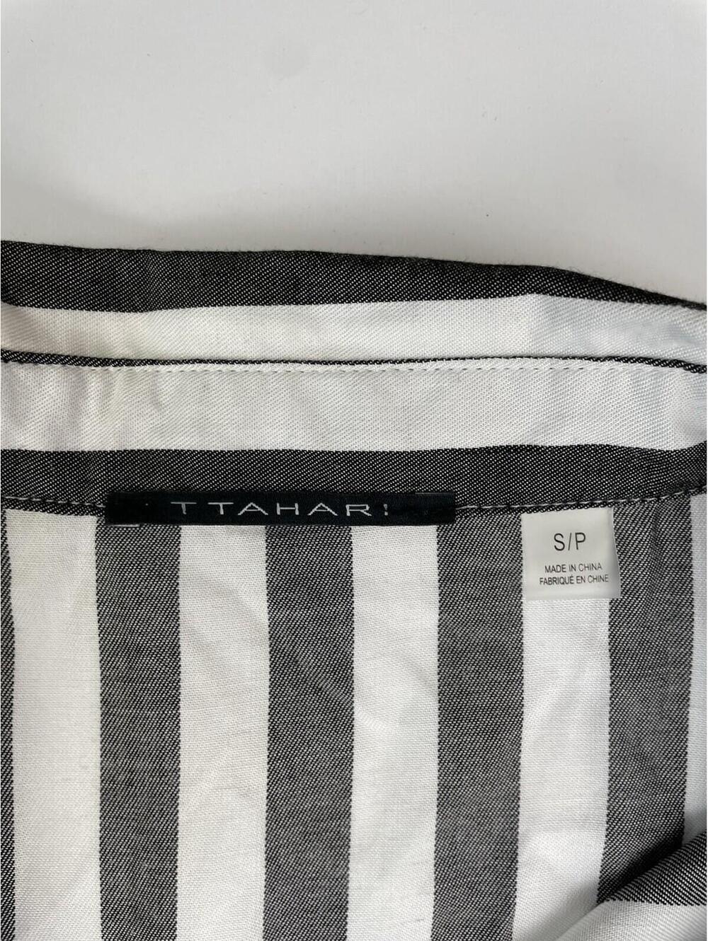 T Tahari Women's Charcoal Black White Striped Belted Shirtdress  Nautical SM - Picture 4 of 11